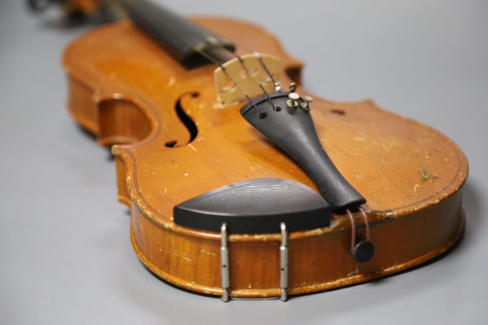 An early 20th century Czechoslovakian 3/4 size violin, bears fake Stradivarius label, cased